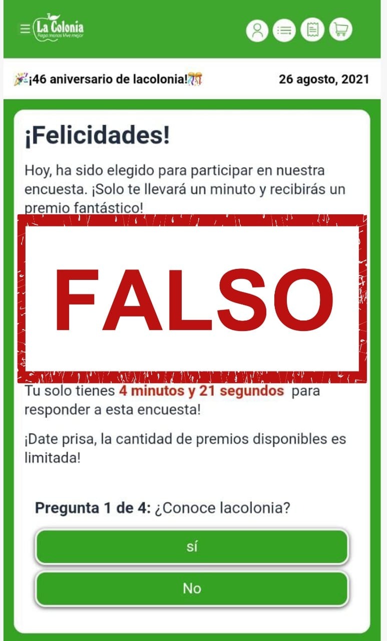 Supermercados La Colonia advierte de encuestas y premios falsos en redes sociales