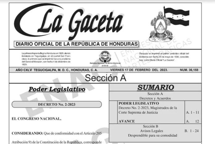 Publicado en La Gaceta decreto que oficializa elección de magistrados