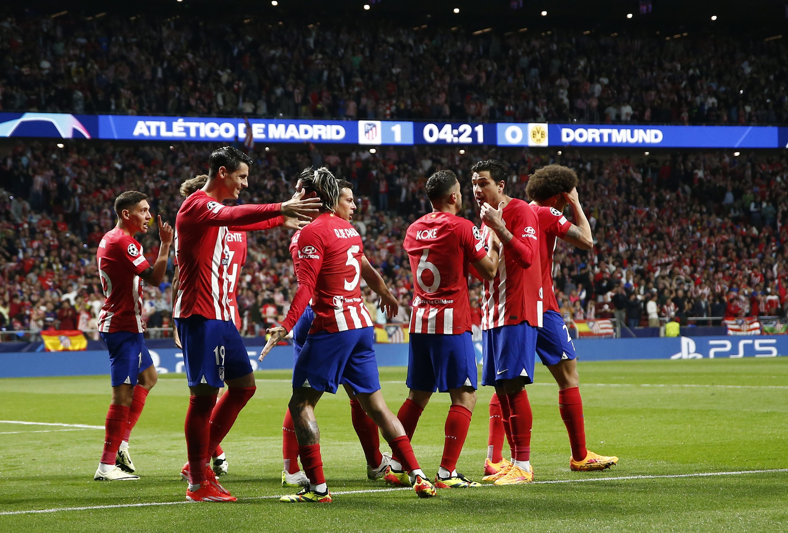 Atlético de Madrid saca la mínima ventaja ante Dortmund en ida de cuartos de Champions